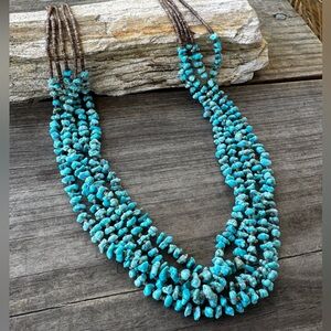 Five Strand Turquoise and Heishi Bead Necklace with Sterling Ends